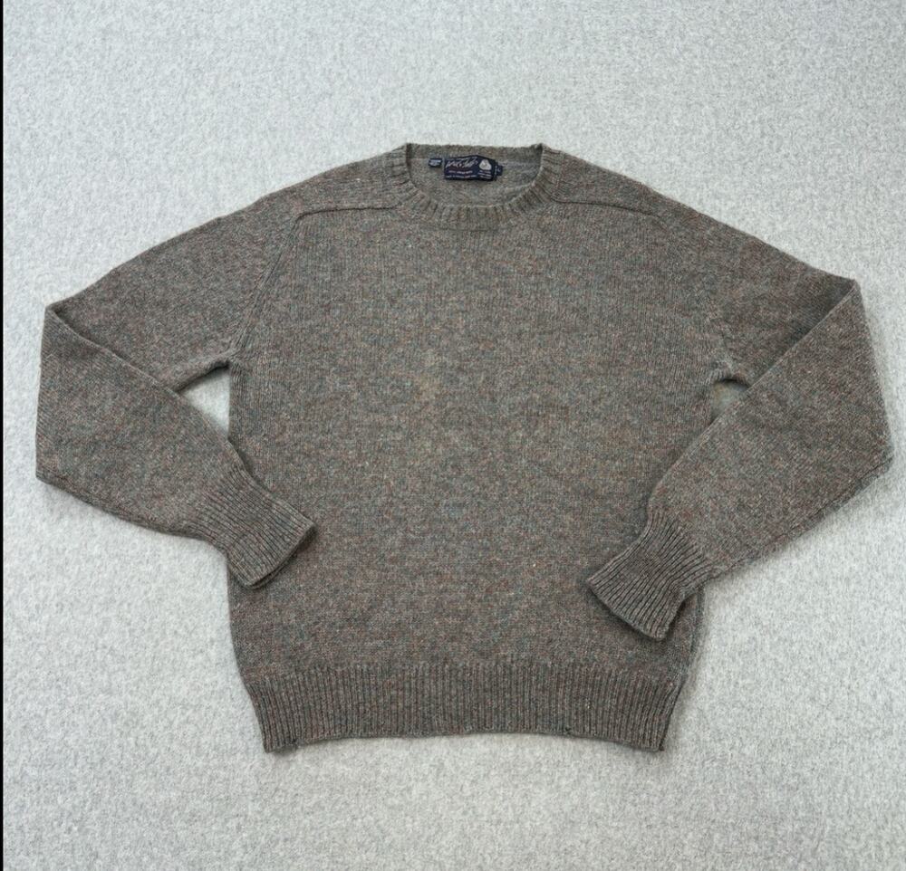 Lord & Taylor Sweater Mens L Tan Crew Neck Pullover Wool Knitted Outdoor Grandpa